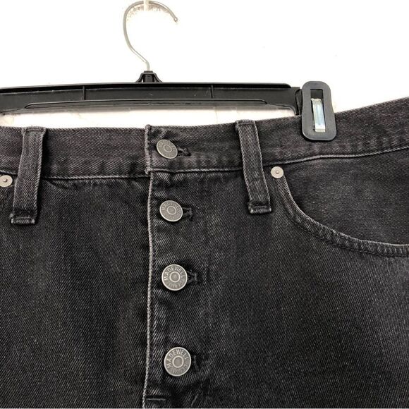 MADEWELL Rigid Denim Jean A Line Mini Skirt Black Size 32 Button Fly Raw Hem - Picture 2 of 6